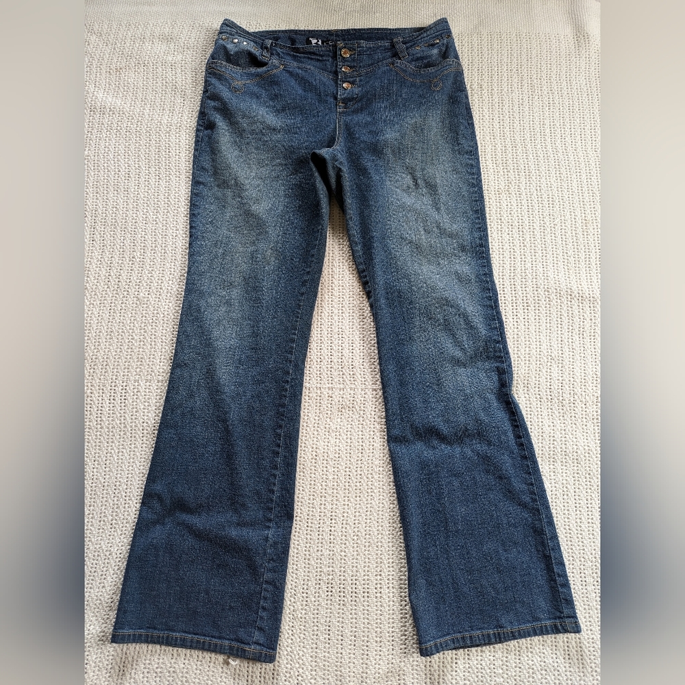 VTG Rockies Button Fly Low Rise Flare Leg Jeans Y2K 90s Women's 16 Long Studded